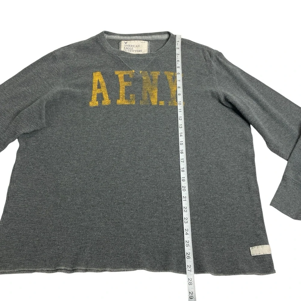 Y2K American Eagle NY Thermal Sweater Mens XXL 2XL‎ Gray Ribbed Grunge Preppy